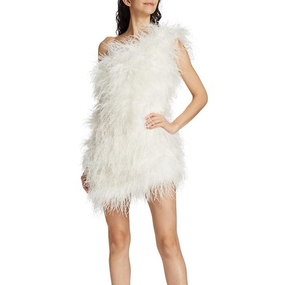 The Bar Andre One Shoulder Feather Mini, sz 6, Very Bridal